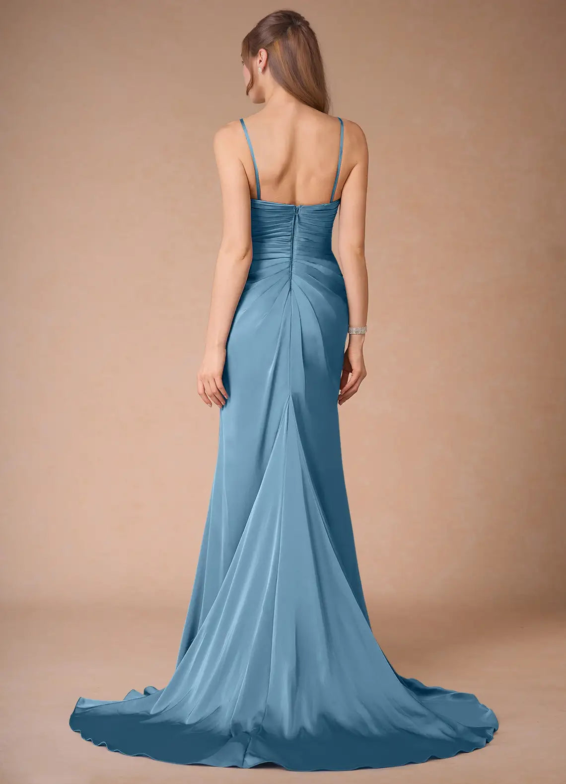 Beautiful Timeless Special Occasion Sophisticated Elegant Blue Satin Mermaid Sleeveless Prom Dress