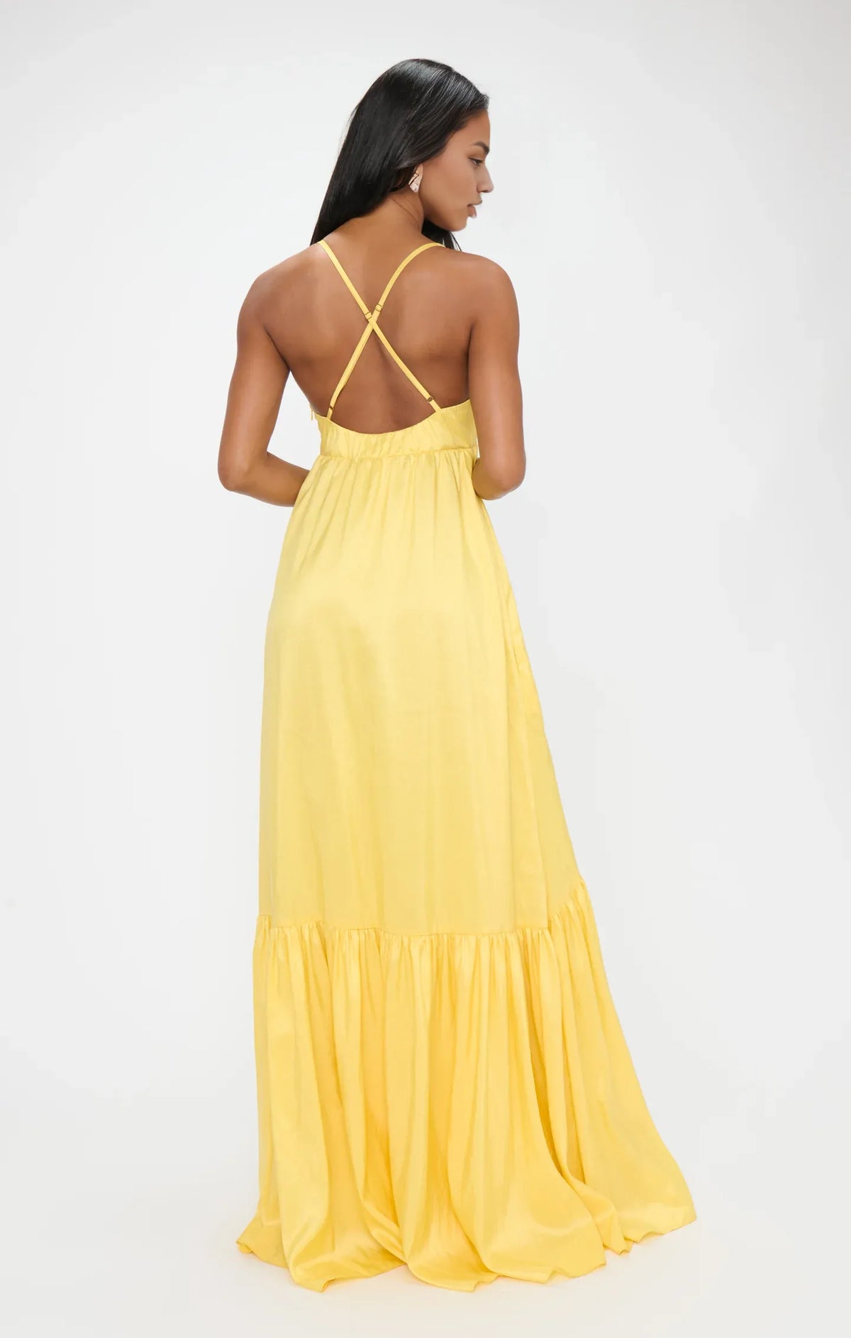 Sophisticated Graceful Stylish Refined Beautiful Elegant Yellow Satin Spaghetti Strap Prom Dress