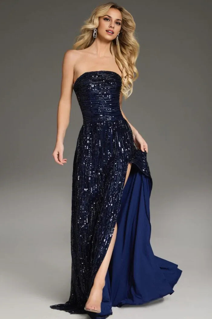 Graceful Stylish Refined Beautiful Timeless Elegant Sequin Strapless Sleeveless Long Prom Dress