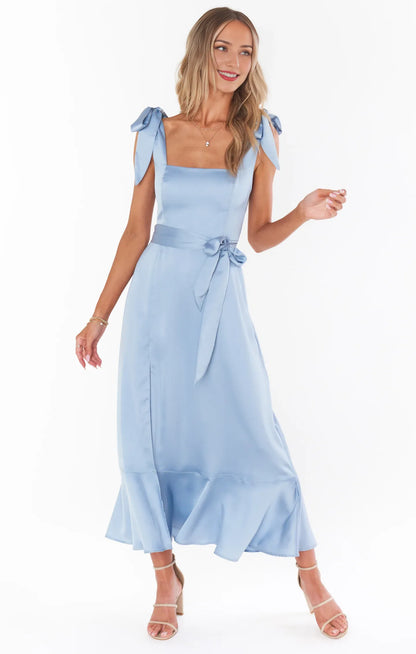Special Occasion Sophisticated Graceful Stylish Elegant Champagne Satin Square Neck Sleeveless Prom Dress