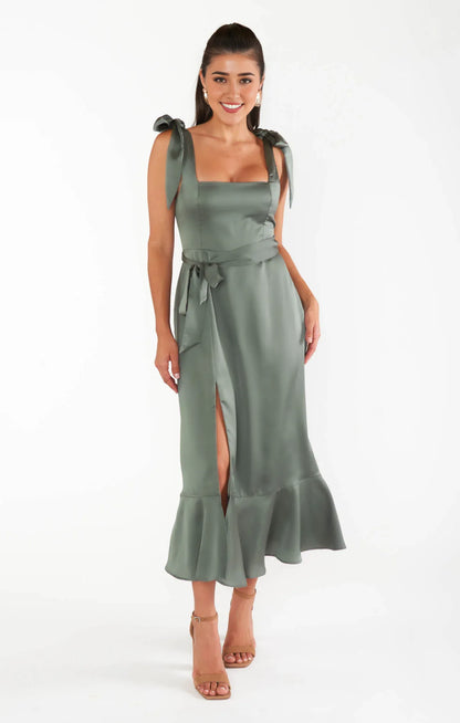 Special Occasion Sophisticated Graceful Stylish Elegant Champagne Satin Square Neck Sleeveless Prom Dress