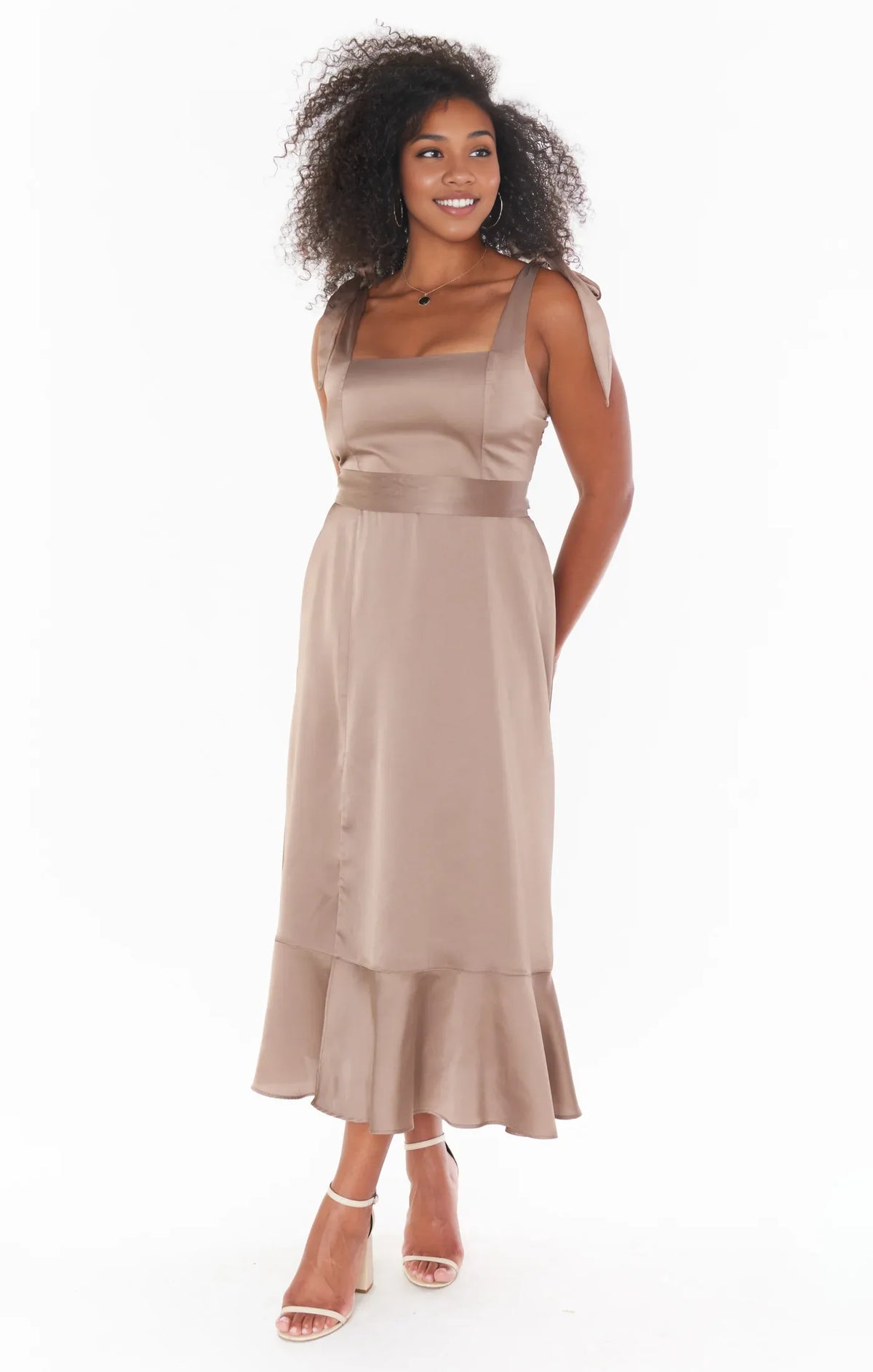 Special Occasion Sophisticated Graceful Stylish Elegant Champagne Satin Square Neck Sleeveless Prom Dress