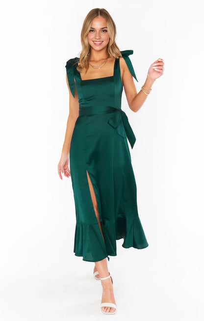 Special Occasion Sophisticated Graceful Stylish Elegant Champagne Satin Square Neck Sleeveless Prom Dress