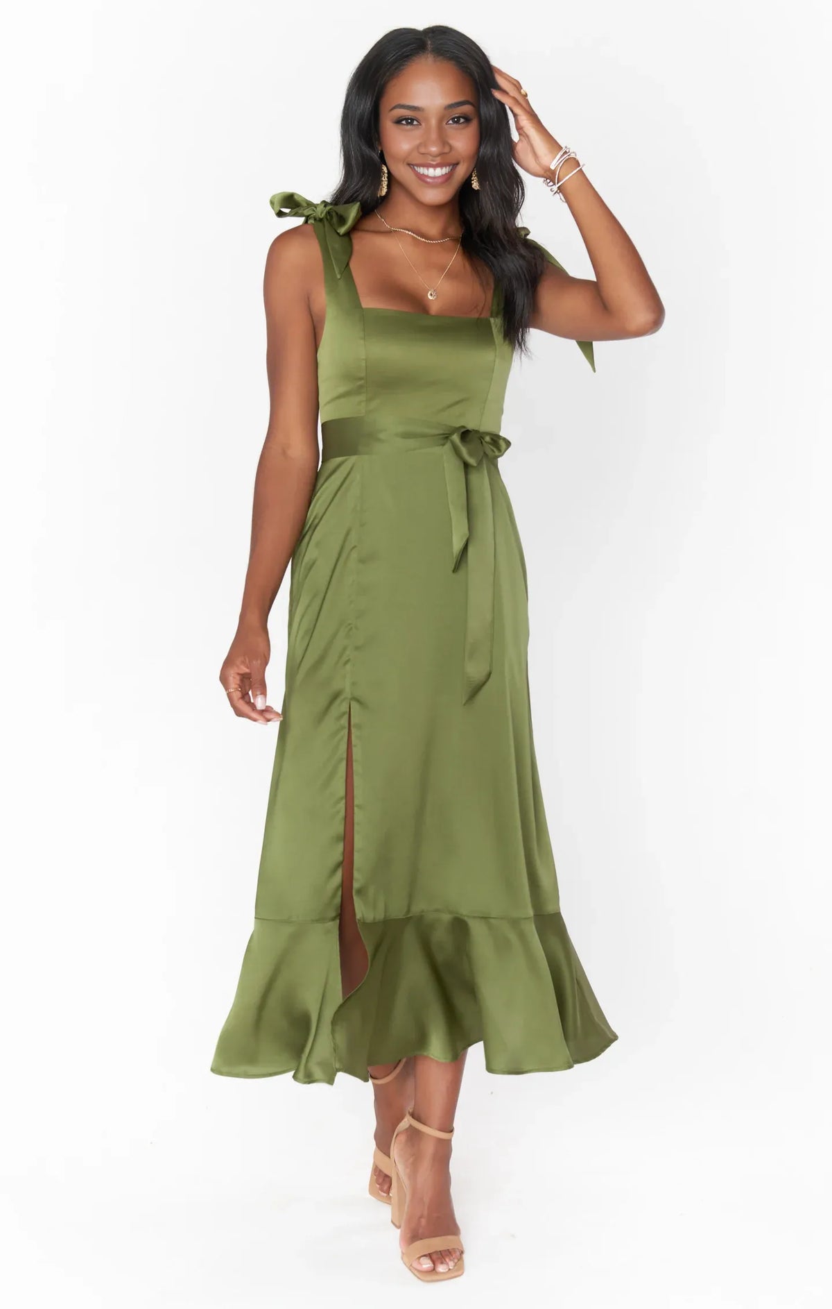 Special Occasion Sophisticated Graceful Stylish Elegant Champagne Satin Square Neck Sleeveless Prom Dress