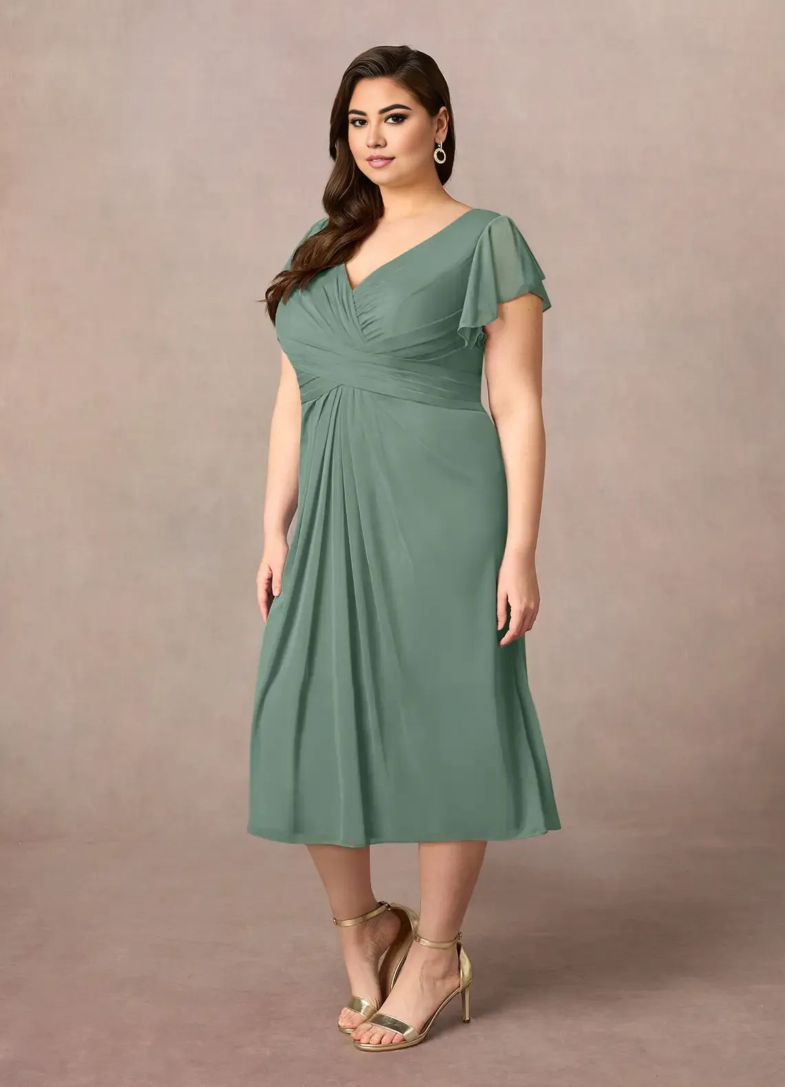 Beautiful Elegant A-Line V-Neck Short Sleeve Short Mother of the Bride Dress