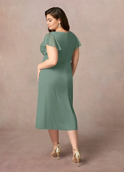 Beautiful Elegant A-Line V-Neck Short Sleeve Short Mother of the Bride Dress