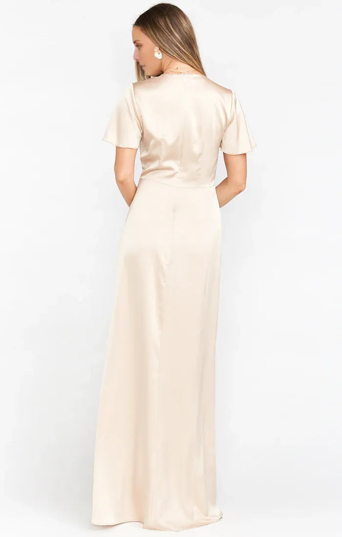 Refined Beautiful Timeless Special Occasion Elegant Satin Short Sleeve Short Prom Dress