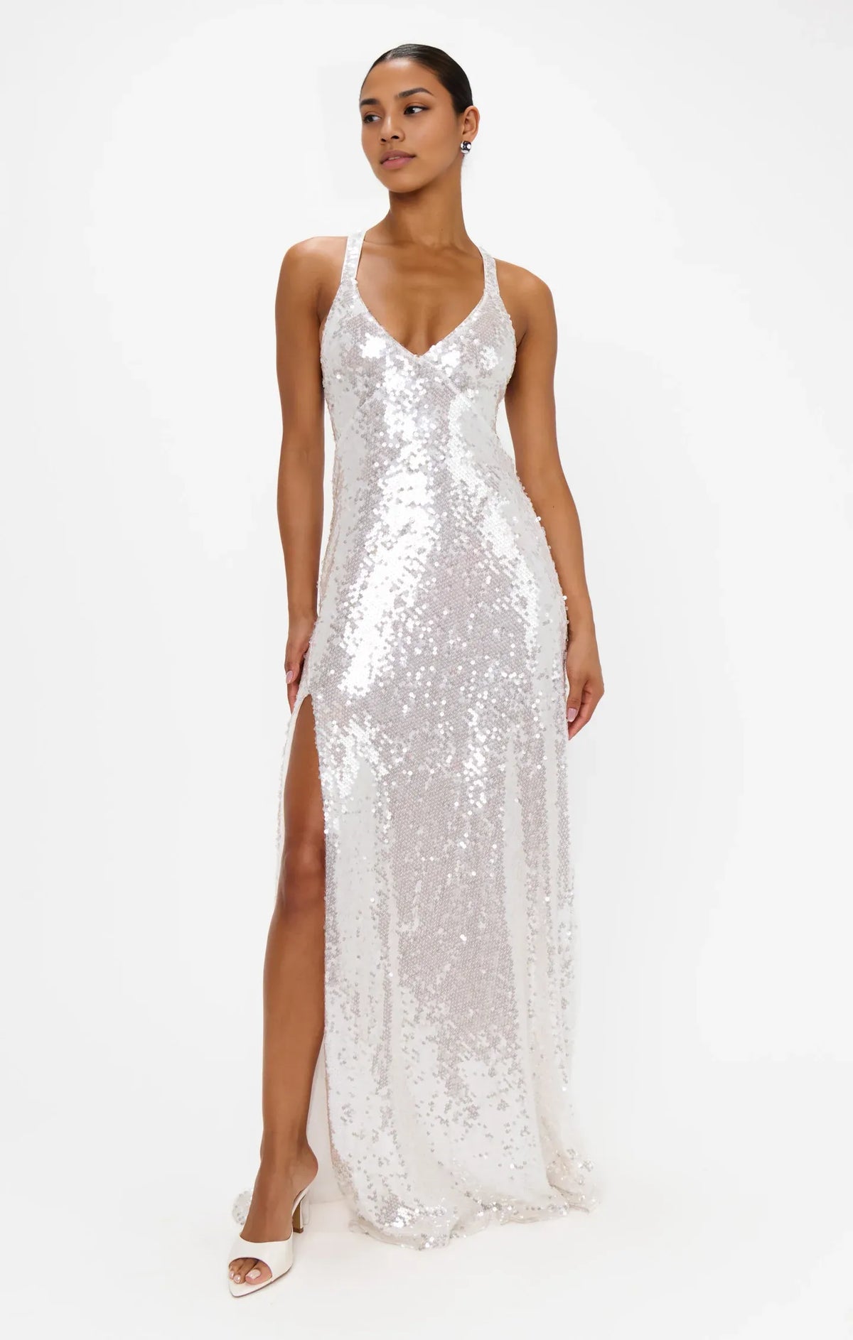 Beautiful Timeless Special Occasion Sophisticated Graceful Elegant Champagne Sequins Sleeveless Prom Dress