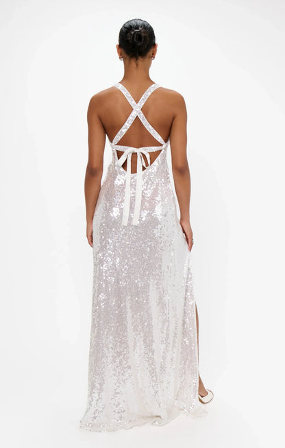 Beautiful Timeless Special Occasion Sophisticated Graceful Elegant Champagne Sequins Sleeveless Prom Dress