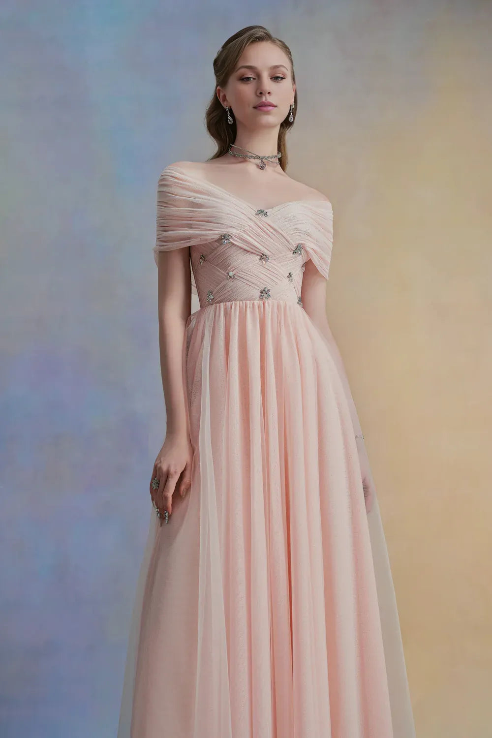 Timeless Special Occasion Elegant Red Tulle A-Line V-Neck Pleated Midi Evening Dress