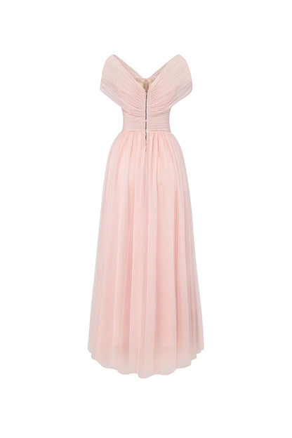 Timeless Special Occasion Elegant Red Tulle A-Line V-Neck Pleated Midi Evening Dress