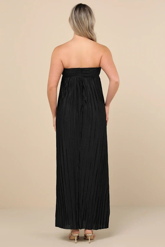 Graceful Stylish Refined Beautiful Elegant Black Satin A-Line Sweetheart Sleeveless Prom Dress