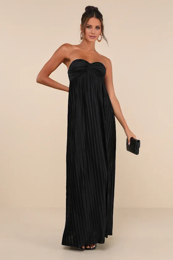 Graceful Stylish Refined Beautiful Elegant Black Satin A-Line Sweetheart Sleeveless Prom Dress
