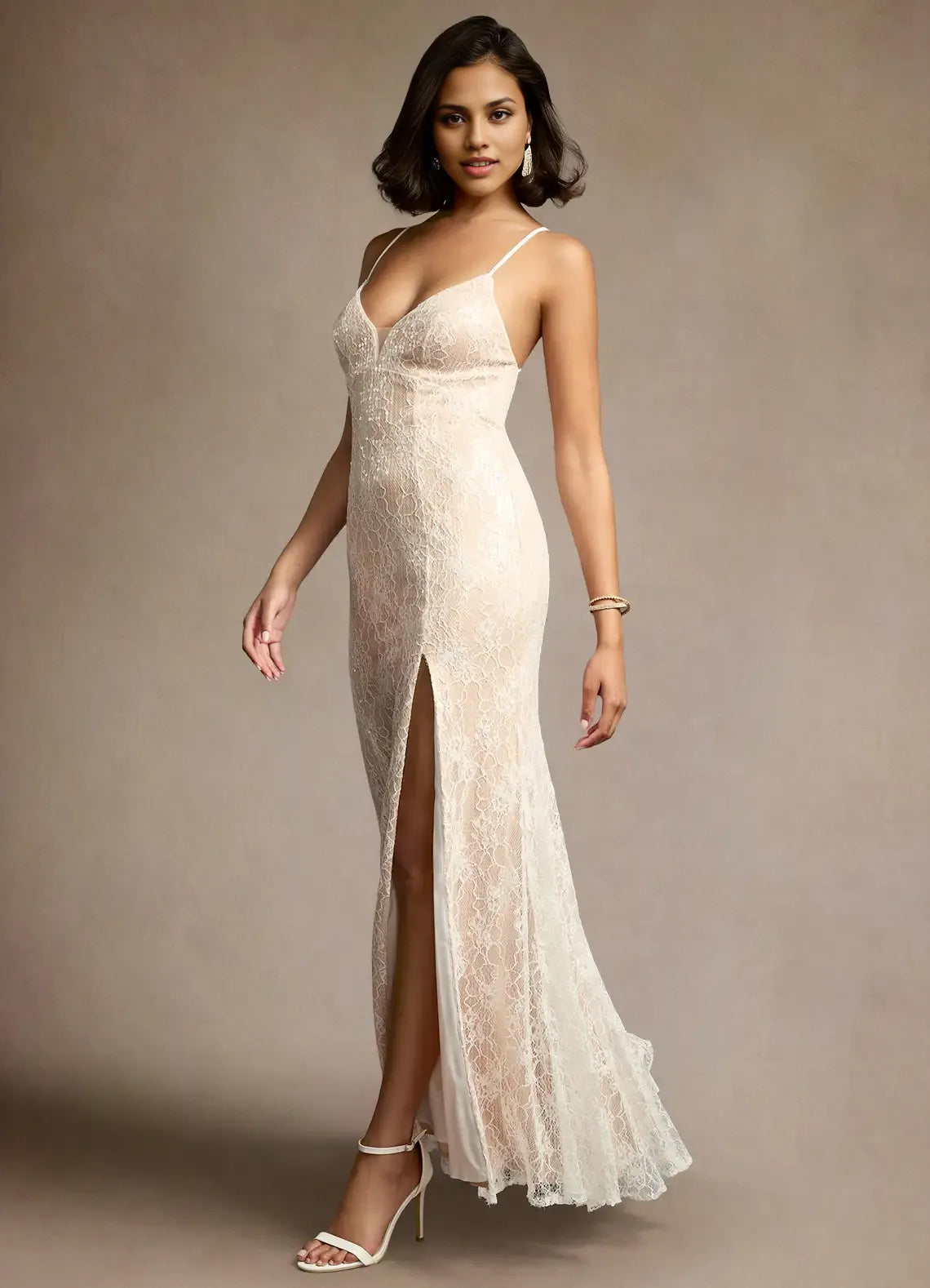 Beautiful Timeless Special Occasion Sophisticated Elegant White Lace Mermaid Sleeveless Prom Dress