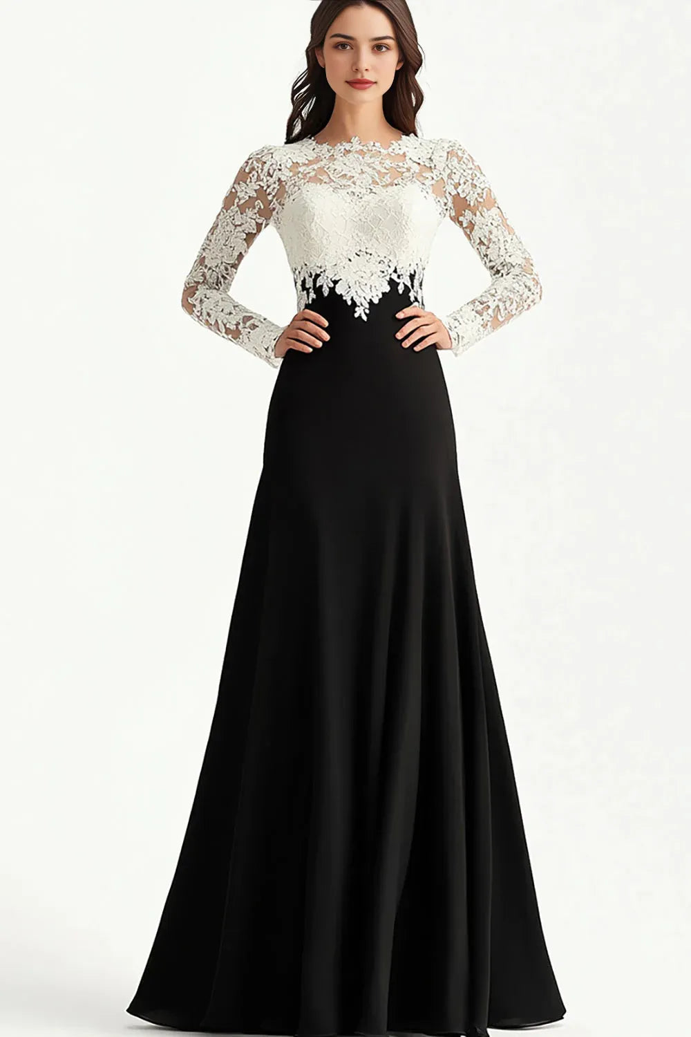 Black White A Line Mother of the Bride Dress