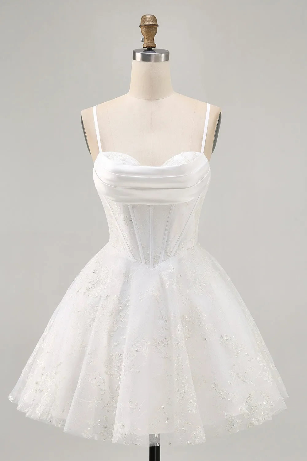 White Corset Spaghetti Straps Short Homecoming Dress with