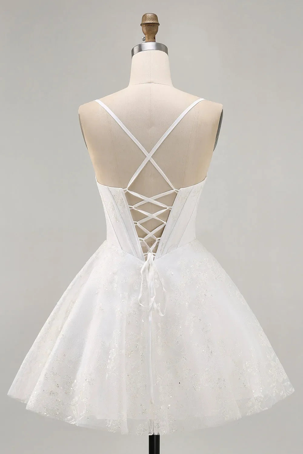 White Corset Spaghetti Straps Short Homecoming Dress with
