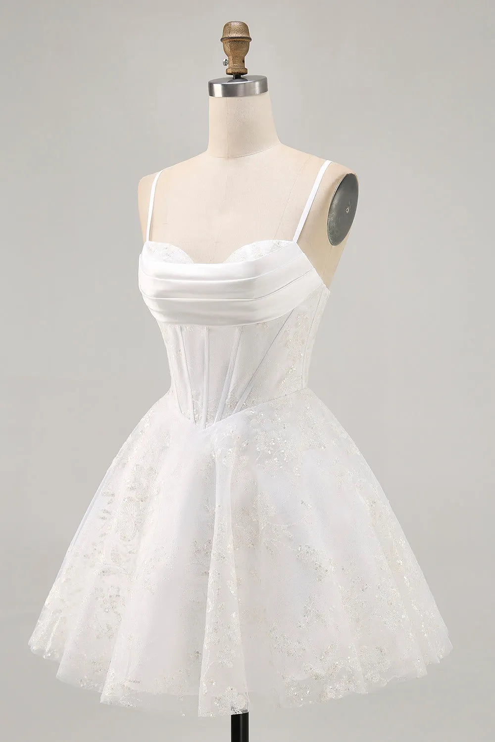 White Corset Spaghetti Straps Short Homecoming Dress with