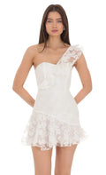 White Floral Homecoming Dress One Shoulder Ruffled Skirt Romantic Textures for School Dance Charm
