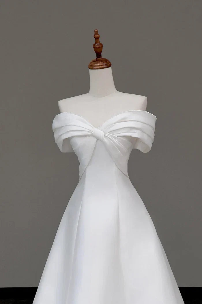 White Long Prom Dress Off the Shoulder A-Line Party Dress