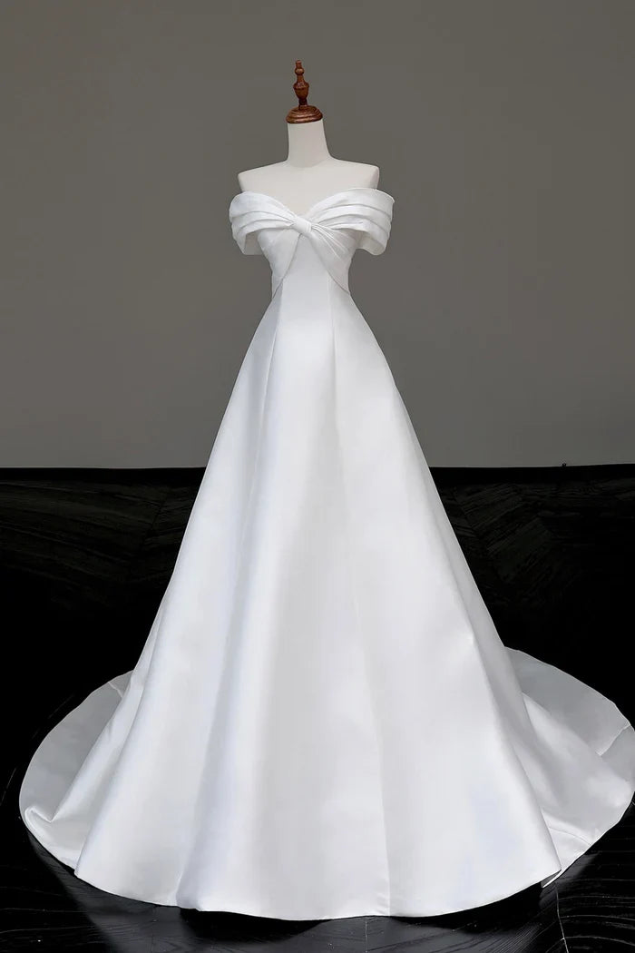White Long Prom Dress Off the Shoulder A-Line Party Dress