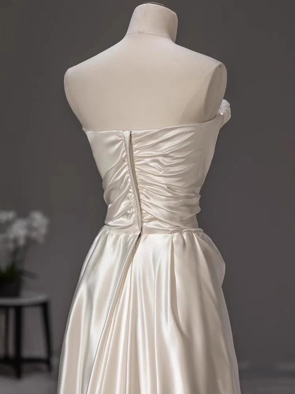 White Wedding Dress Square Neckline Draped Bodice Sheer Cape Sleeves