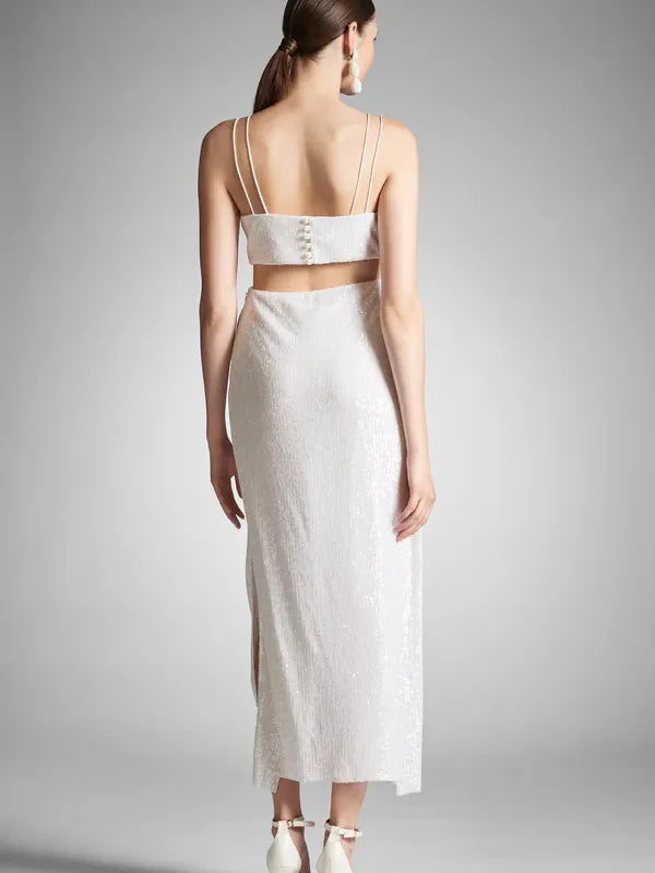 White Homecoming Dress Spaghetti Straps Deep V - Neck Cut Out Detail Side Slit