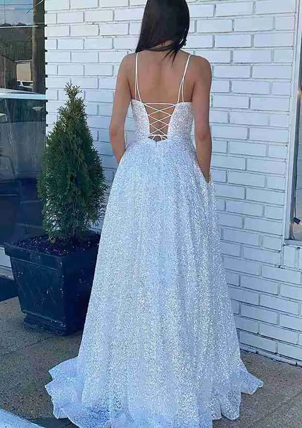 White Prom Dress with Square Neck Spaghetti Straps Flowy A Line Skirt Perfect for Fairytale Proms Beach Weddings Romantic Evening Galas