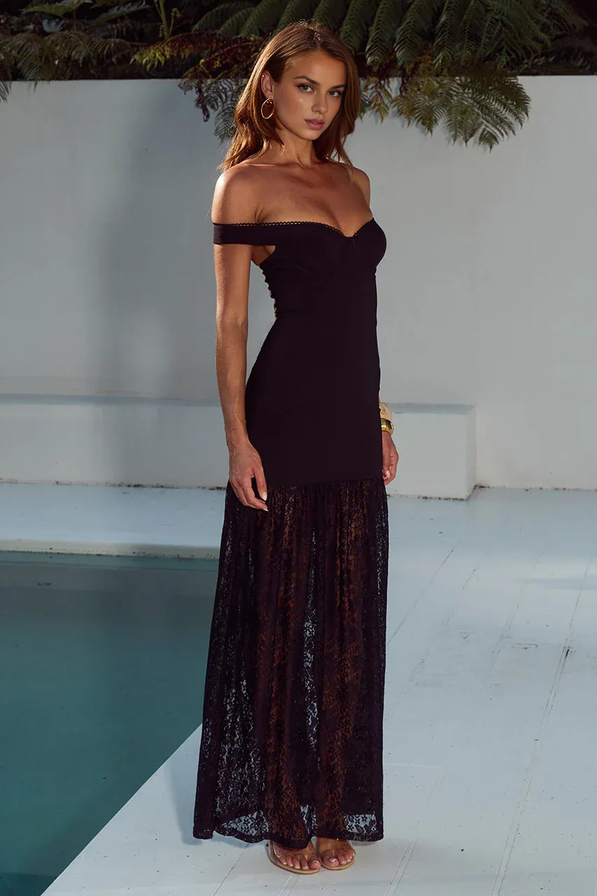 Stylish Refined Beautiful Timeless Elegant Black Lace Sheath Sleeveless Floor-Length Prom Dress