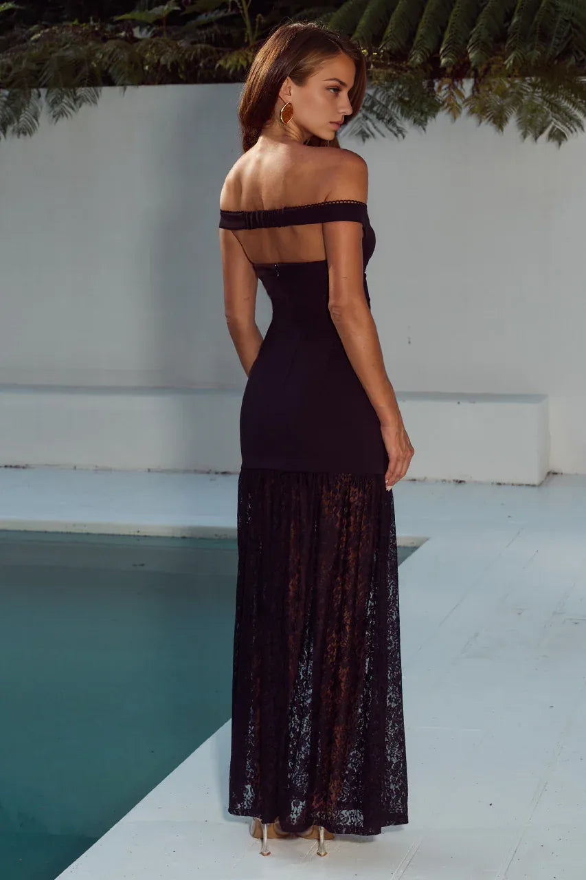 Stylish Refined Beautiful Timeless Elegant Black Lace Sheath Sleeveless Floor-Length Prom Dress