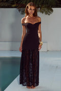 Stylish Refined Beautiful Timeless Elegant Black Lace Sheath Sleeveless Floor-Length Prom Dress