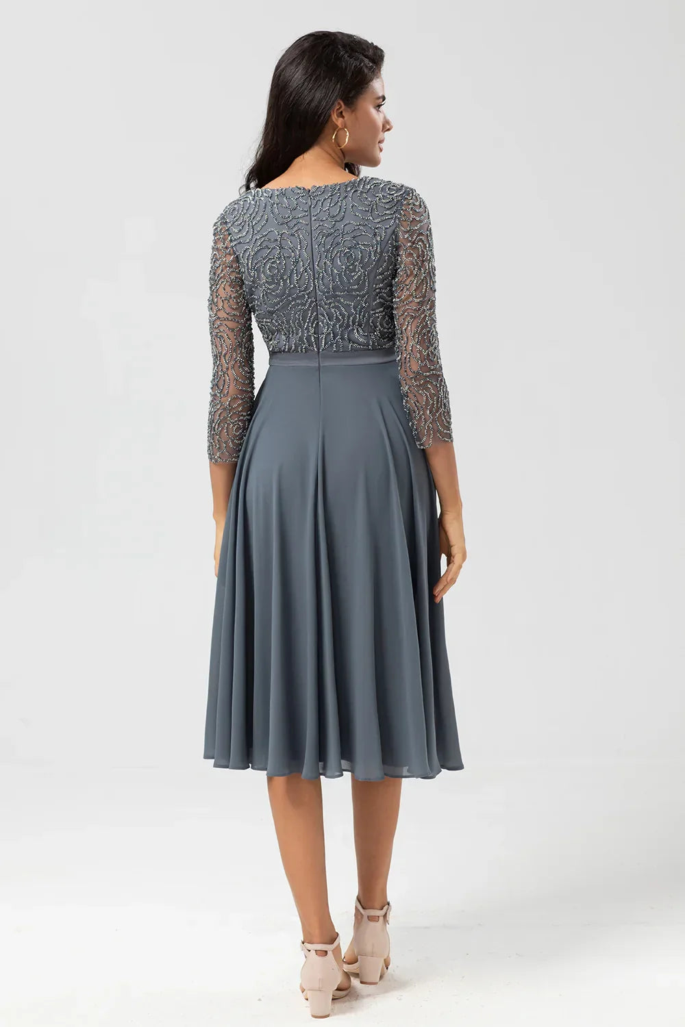 Wholesale Elegant A Line V-Neck Beaded Long Sleeves Embroidered Mother of the Bride Dresses