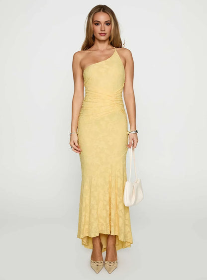 Beautiful Timeless Special Occasion Sophisticated Graceful Stylish Elegant Yellow Lace Prom Dress