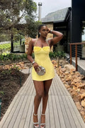 Yellow A line Halter Short Homecoming Dress 19th Birthday Outfits