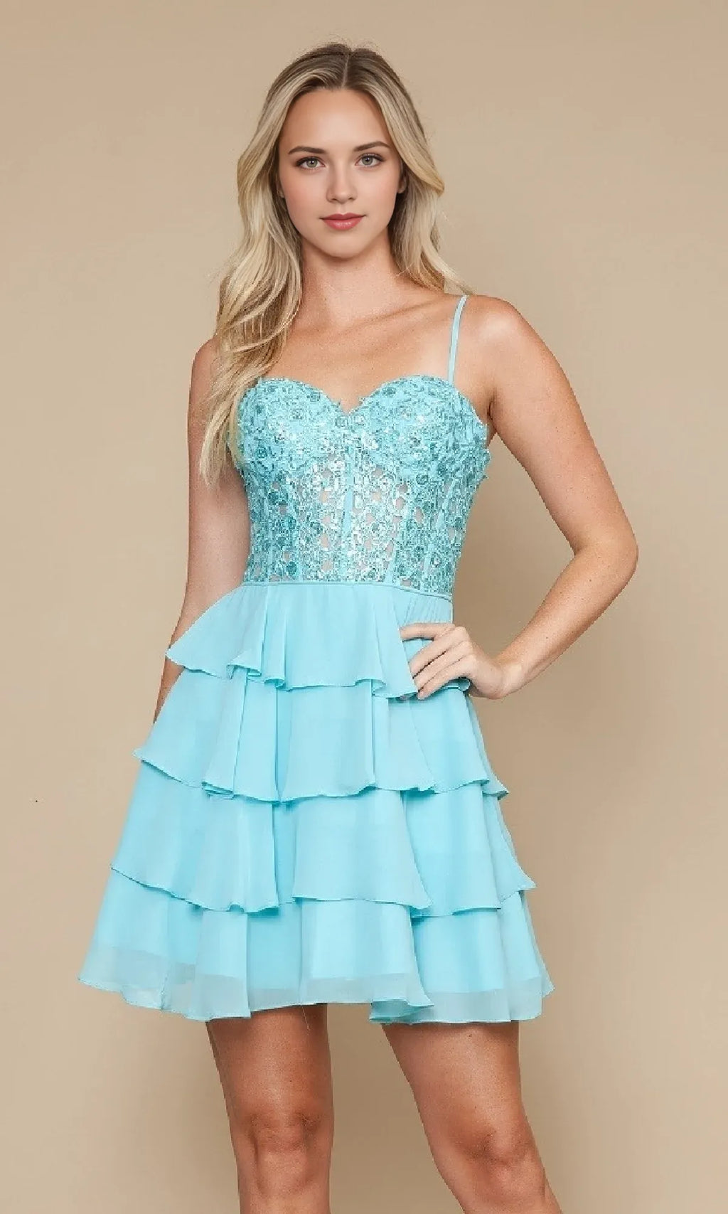 Yellow Top Homecoming Dress Tiered Skirt Spaghetti Straps for Sweet Gala Style