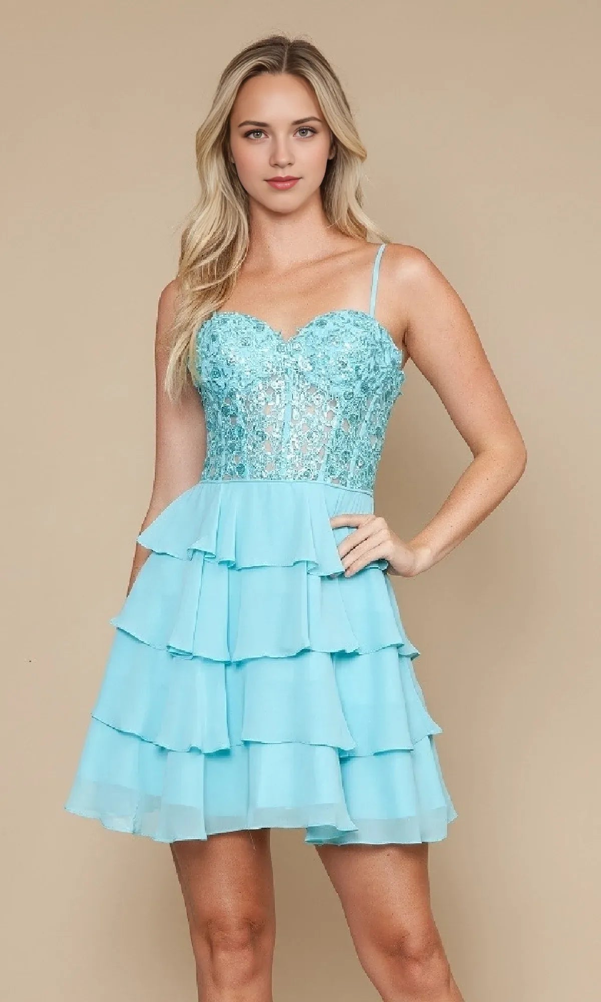 Yellow Top Homecoming Dress Tiered Skirt Spaghetti Straps for Sweet Gala Style