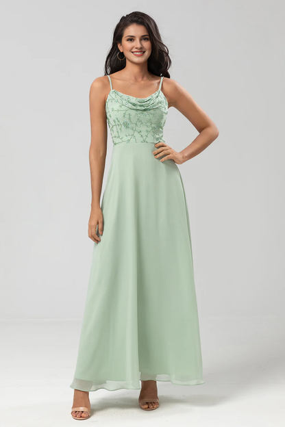 Elegant Red A-Line Classic-Neck Sleeveless Classic-Back Floor-Length Bridesmaid Dress
