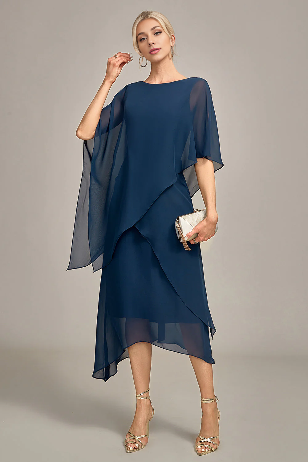 Navy Wholesale Elegant Bridesmaid Dresses A-Line Scoop Neck Mother of the Bride Dress