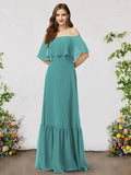 A-Line Bridesmaid Dress Off Shoulder Sleeveless Elegant Floor Length Chiffon with Ruffles - luodilan