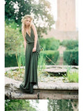 A-Line Bridesmaid Dress Plunging Neck Sleeveless Elegant Sweep / Brush Train Jersey with Criss Cross - luodilan