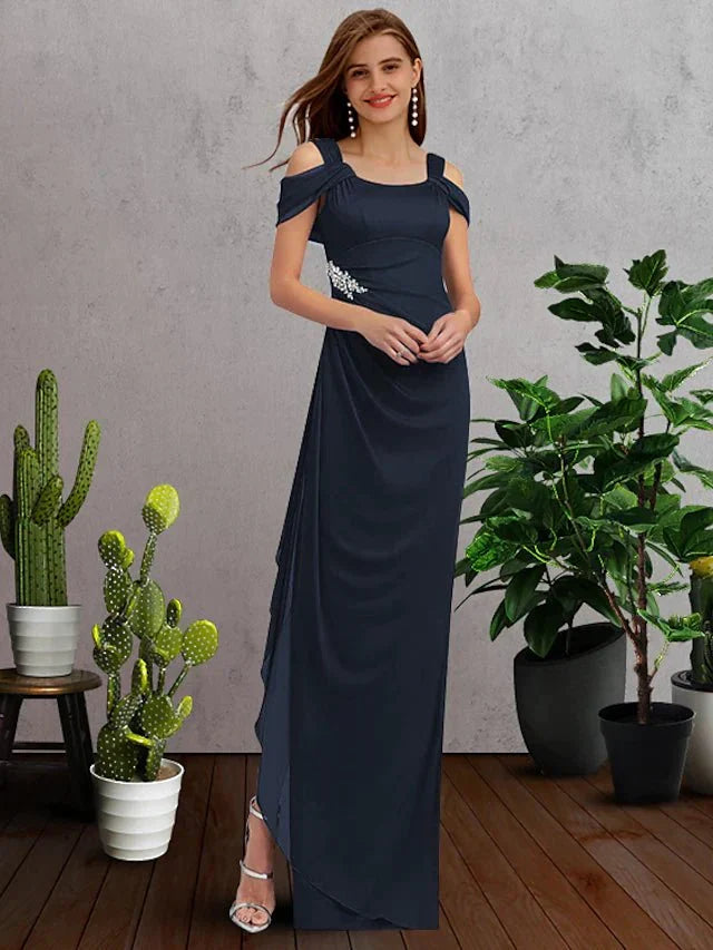 A-Line Bridesmaid Dress Spaghetti Strap / Scoop Neck Sleeveless Elegant Floor Length Chiffon with Crystals / Split Front - luodilan