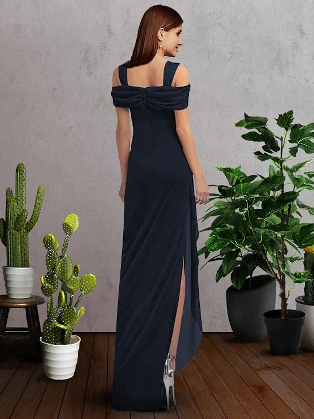 A-Line Bridesmaid Dress Spaghetti Strap / Scoop Neck Sleeveless Elegant Floor Length Chiffon with Crystals / Split Front - luodilan