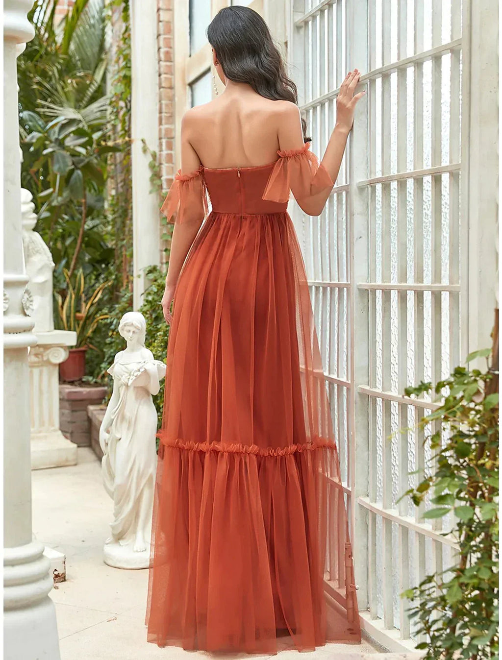 A-Line Bridesmaid Dress Strapless Short Sleeve Elegant Floor Length Tulle with Ruffles - luodilan