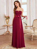 A-Line Bridesmaid Dress Strapless Sleeveless Elegant Floor Length Chiffon with Sash / Ribbon - luolandi