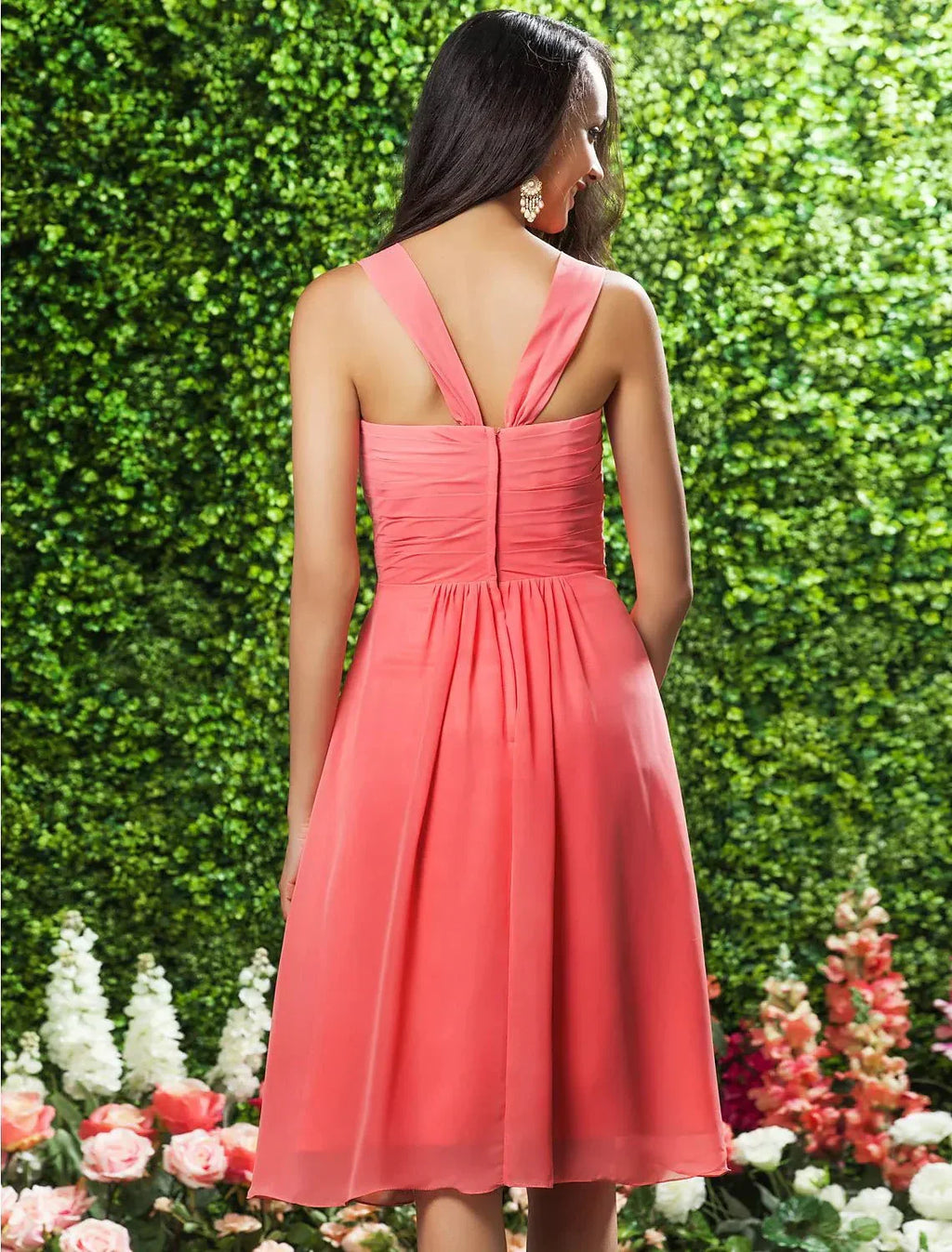 A-Line Bridesmaid Dress Straps Sleeveless Floral Knee Length Chiffon with Ruched / Ruffles / Side Draping - luodilan