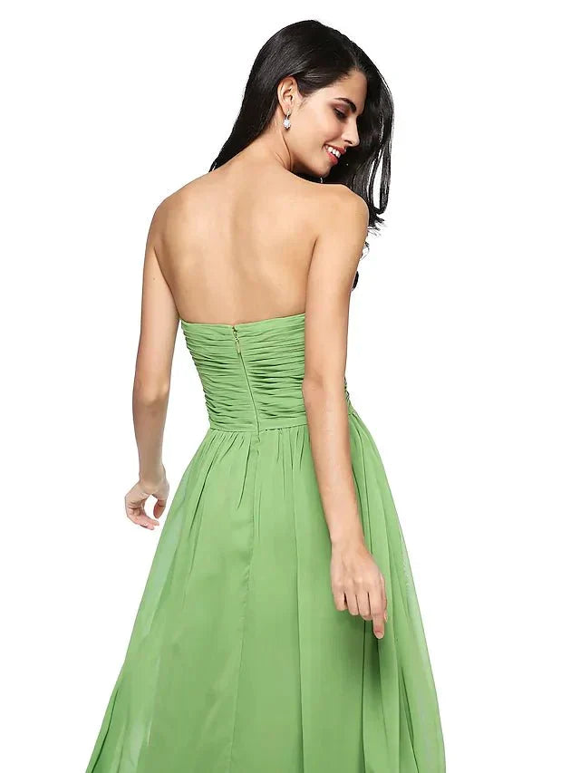 A-Line Bridesmaid Dress Sweetheart Neckline Sleeveless Open Back Floor Length Chiffon with Criss Cross / Ruched - luodilan