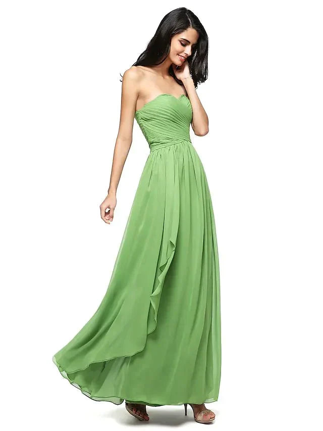 A-Line Bridesmaid Dress Sweetheart Neckline Sleeveless Open Back Floor Length Chiffon with Criss Cross / Ruched - luodilan