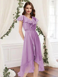 A-Line Bridesmaid Dress V Neck Sleeveless Elegant Asymmetrical Chiffon with Pleats / Ruffles - luodilan