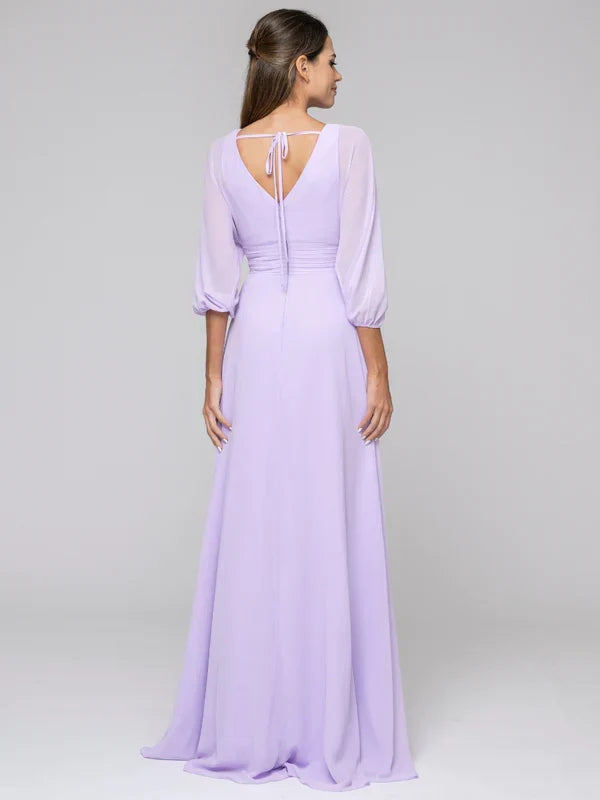 3/4 Lantern Sleeve V Neck A Line Bridesmaid Dresses