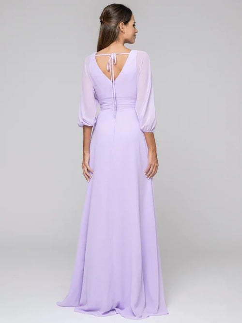 3/4 Lantern Sleeve V Neck A Line Bridesmaid Dresses